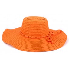 Hats – 12 PCS Wide Brim Hat - Straw Hat- Paper Straw Hat w/ Lace Band - Orange - HT-ST1160OR